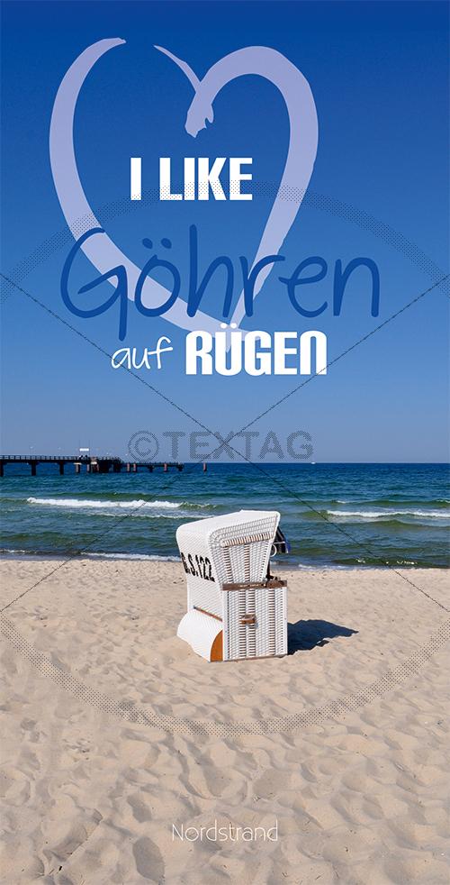 Ansichtskarte 1 weißer Strandkorb am Nordstrand in Göhren auf Rügen inkl. Druck & Lieferung frei Haus in DE