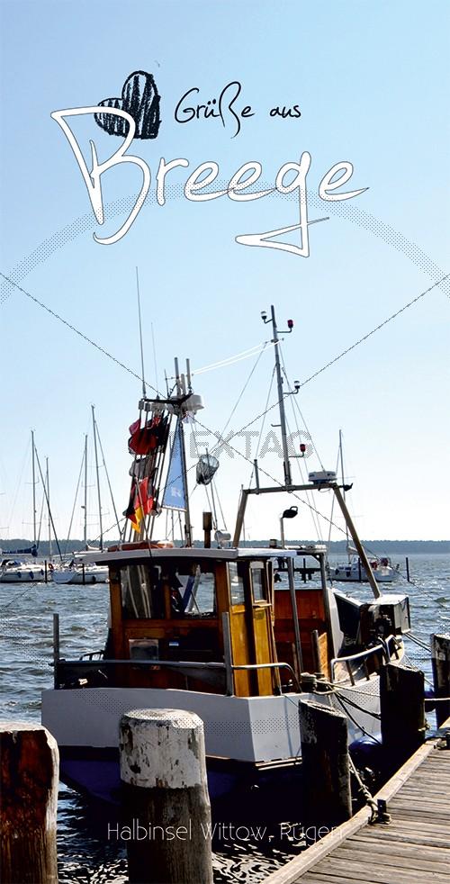 Ansichtskarte Fischerboot im Hafen Breege auf Rügen inkl. Druck & Lieferung frei Haus in DE