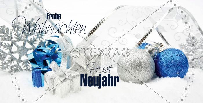 elegante Weihnachtskarte in Weiß, Blau und Silber mit Spruch (64) inkl. Druckkosten