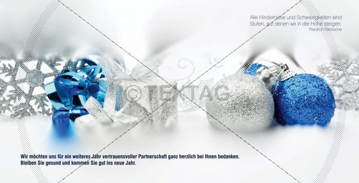 elegante Weihnachtskarte in Weiß, Blau und Silber mit Spelegante Weihnachtskarte in Weiß, Blau und Silber mit Spruch (64) inkl. Druckkostenruch (64)