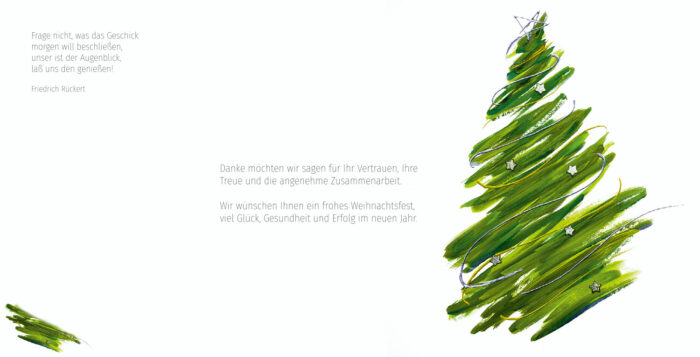 Weihnachtskarte für Kunden mit Spruch (86) in Weiß und Grün inkl. Druck