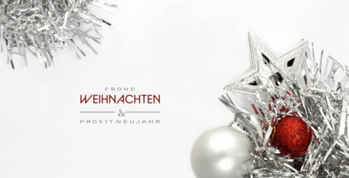 edle geschäftlichte Weihnachtskarte in Silber, Rot & Weiß mit Spruch (91)